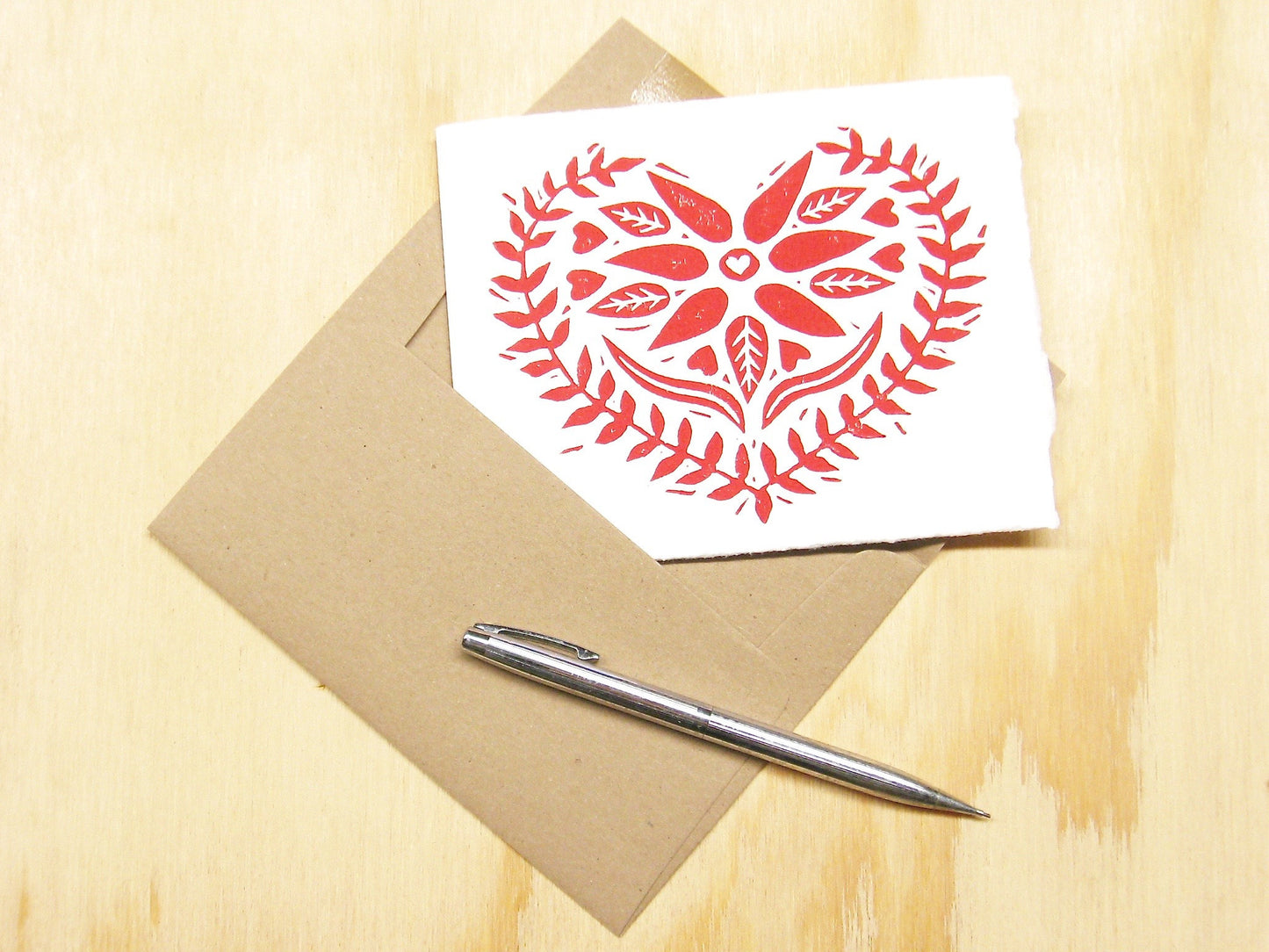 Swedish Red Heart 6-pack cards - woodblock printed