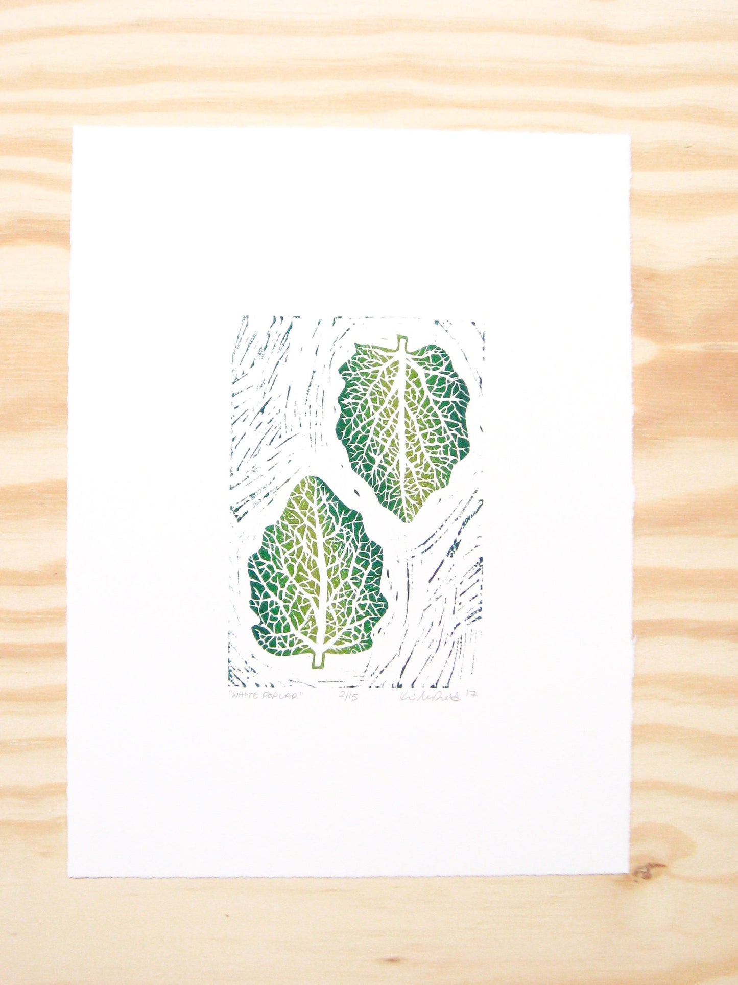 White Poplar leaves - woodblock print (9x12”)