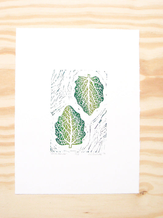 White Poplar leaves - woodblock print (9x12”)