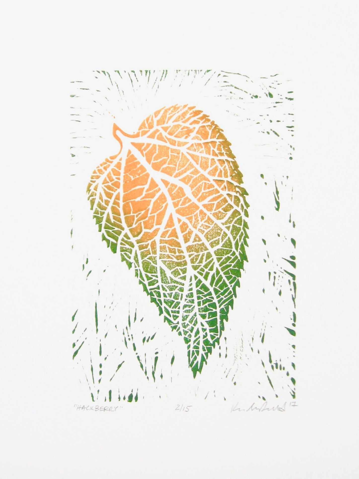 Hackberry leaf - woodblock print (9x12”)