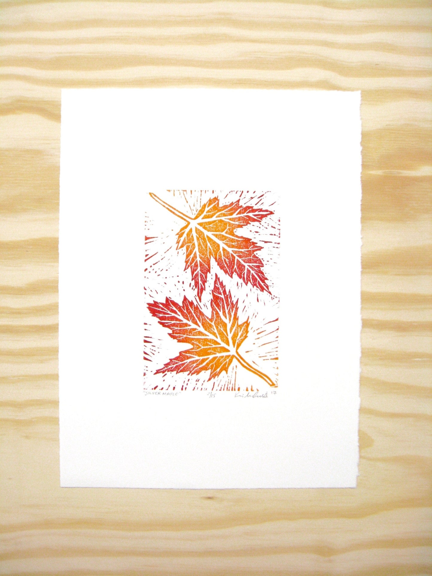 Silver Maple leaves - woodblock print (9x12”)