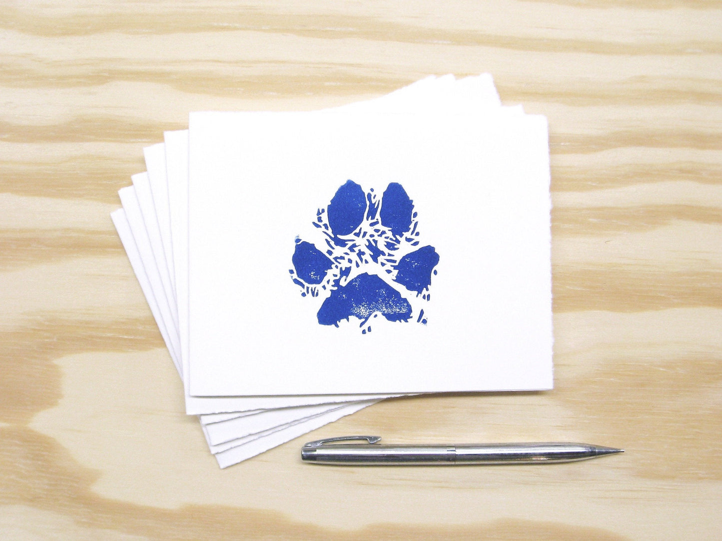 Dog Paw Navy Blue 6-pack cards - woodblock printed