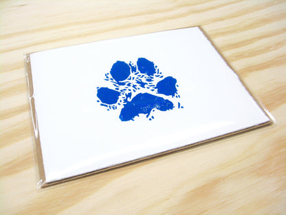 Dog Paw Navy Blue single card - woodblock printed