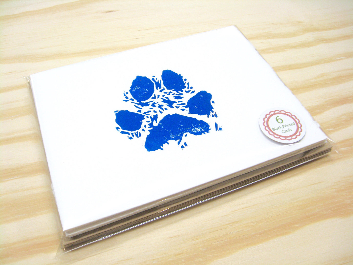 Dog Paw Navy Blue 6-pack cards - woodblock printed