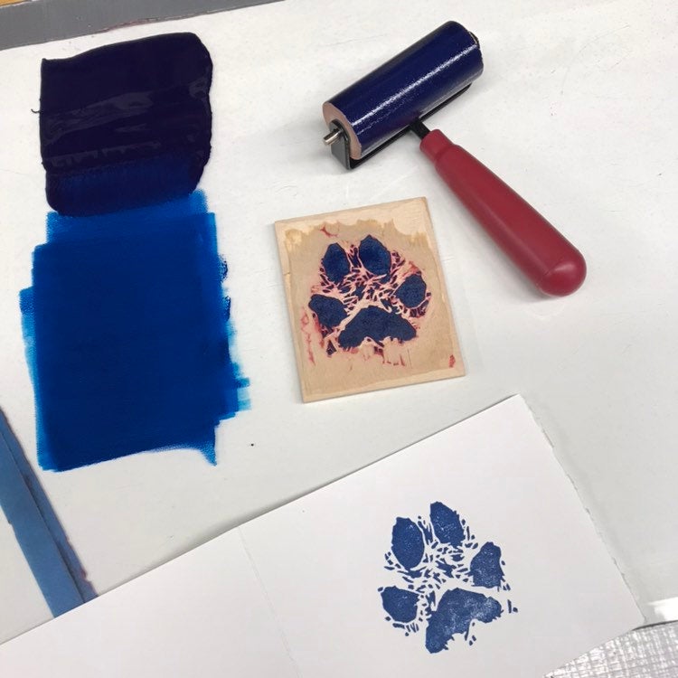 Dog Paw Navy Blue 6-pack cards - woodblock printed