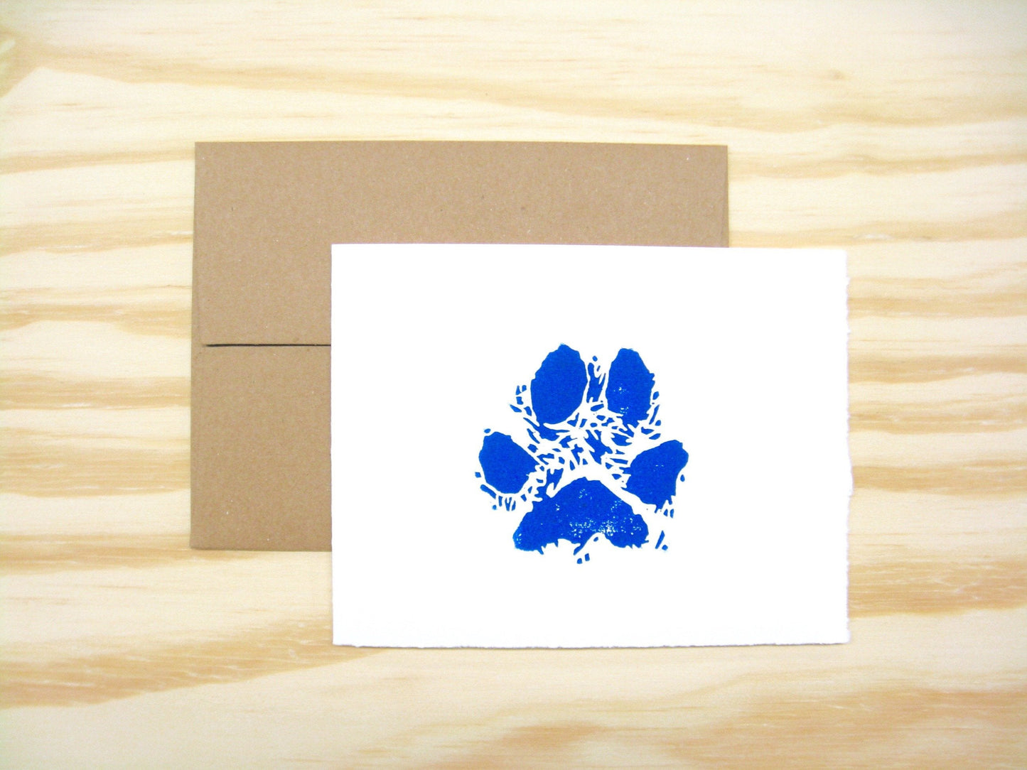 Dog Paw Navy Blue single card - woodblock printed