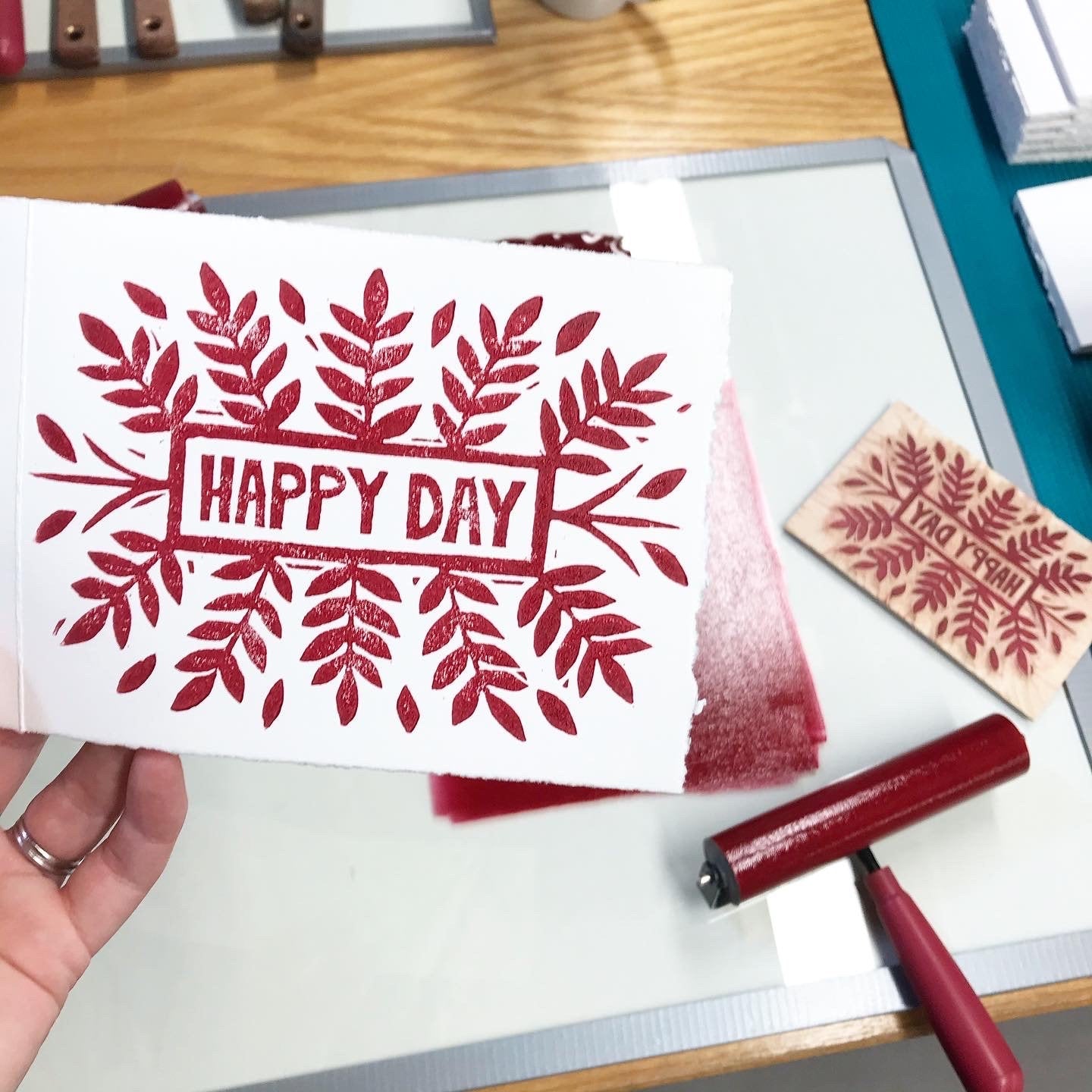 Happy Day 6-pack cards - woodblock printed