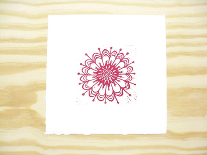 Happy Flower - woodblock print (8x8")