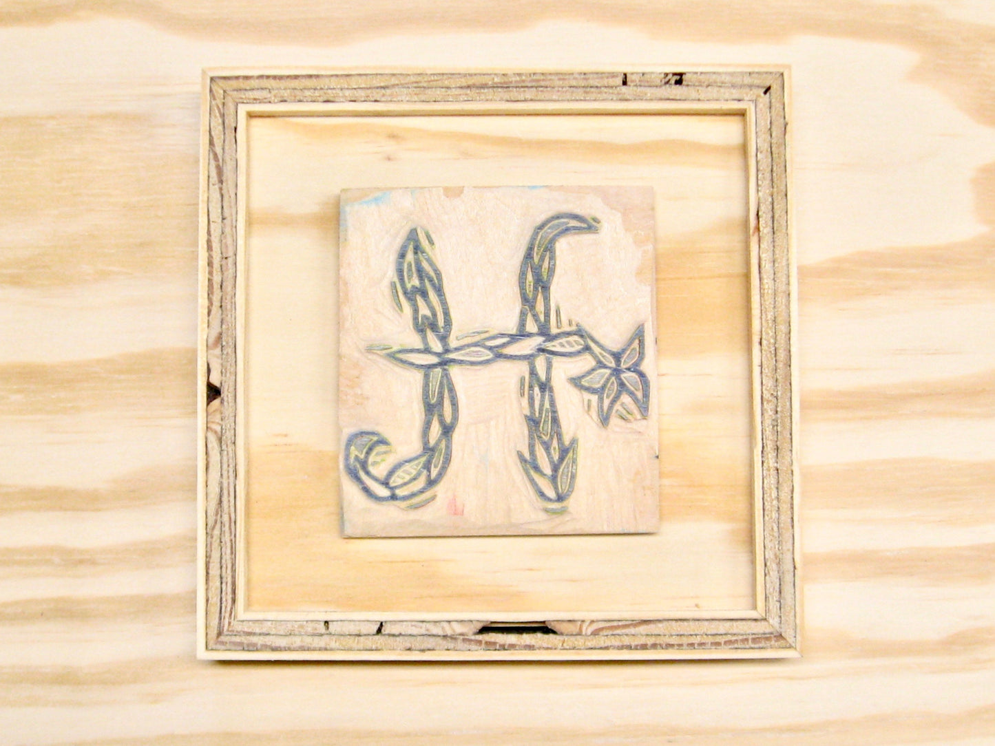 Letter H - hand carved original printers block with 6-pack monogram greeting cards - collector's item