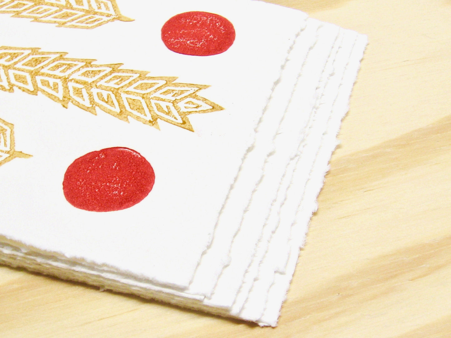 Wheat Red Dots 6-pack cards - woodblock printed