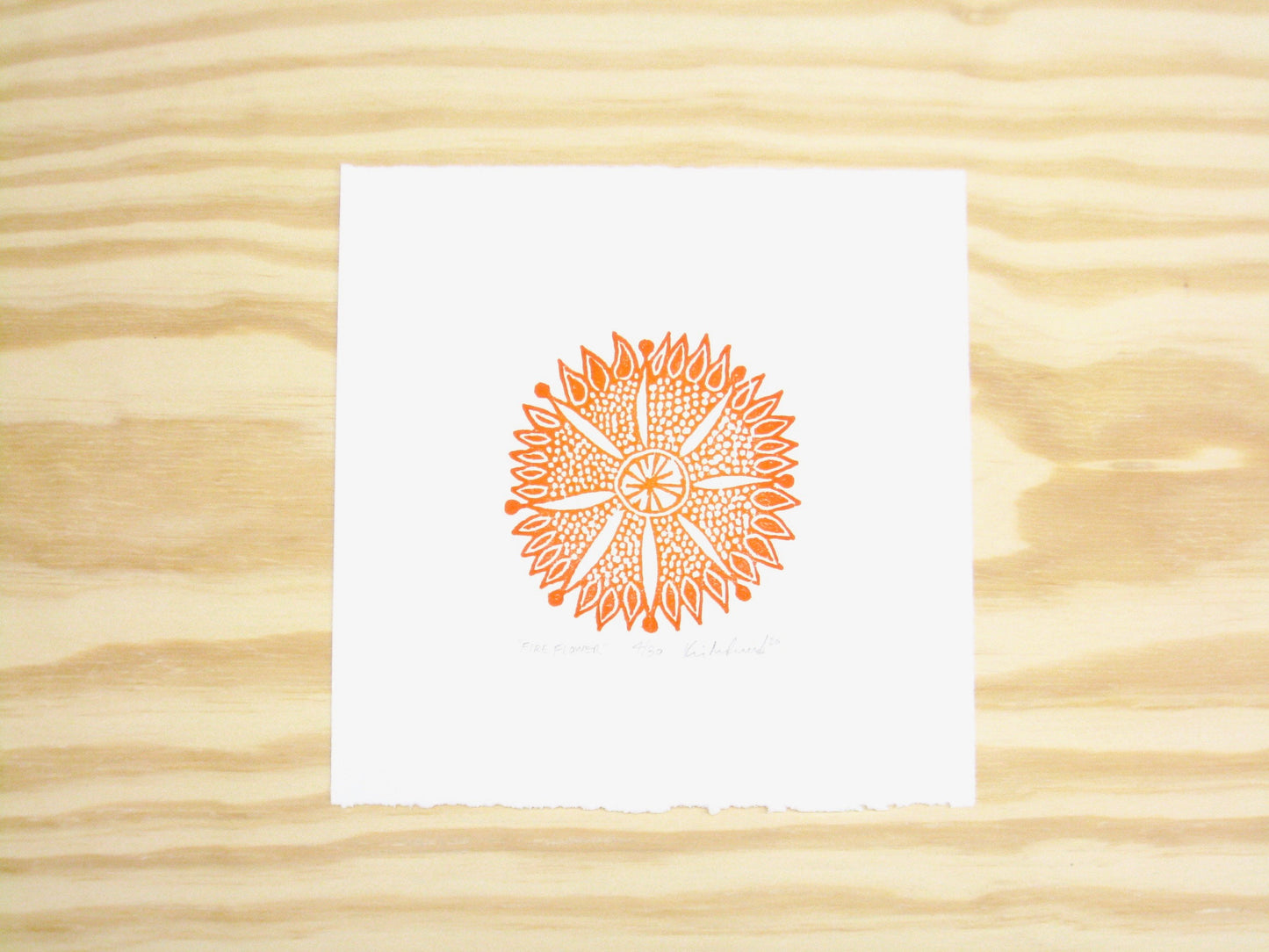 Fire Flower - woodblock print (8x8")