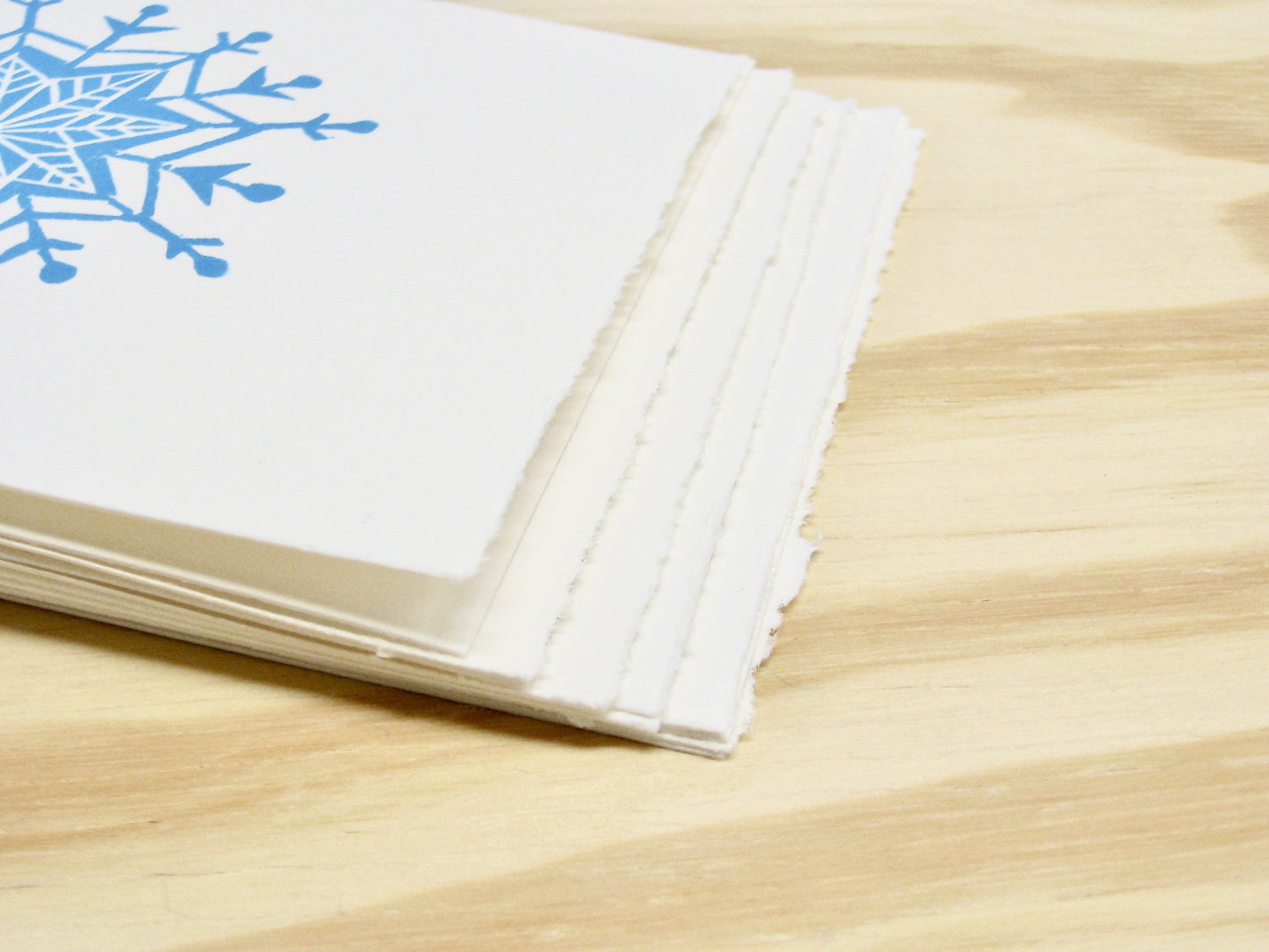 Snowflake three colors 6-pack cards - woodblock printed