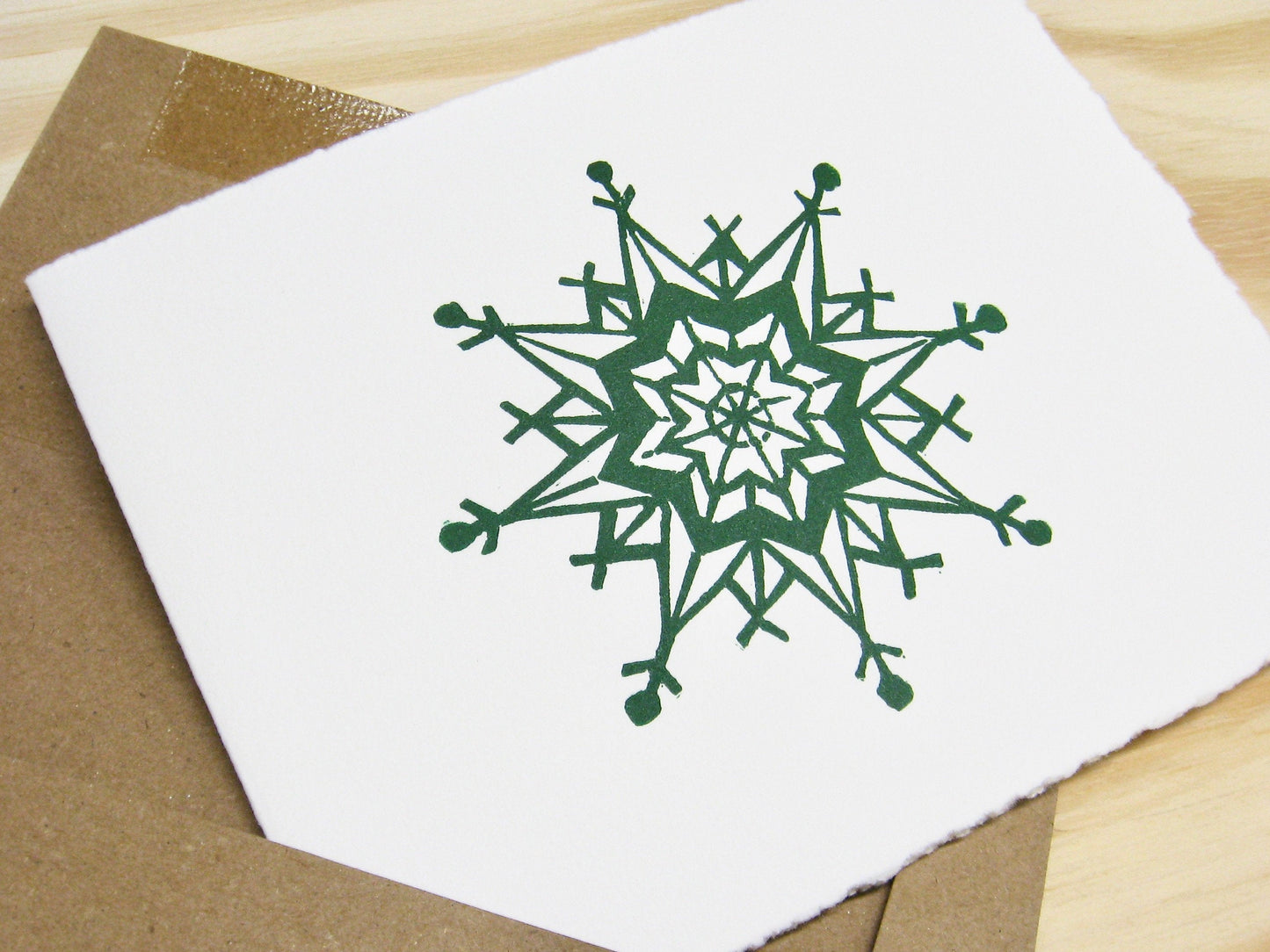 Snowflake three colors 6-pack cards - woodblock printed