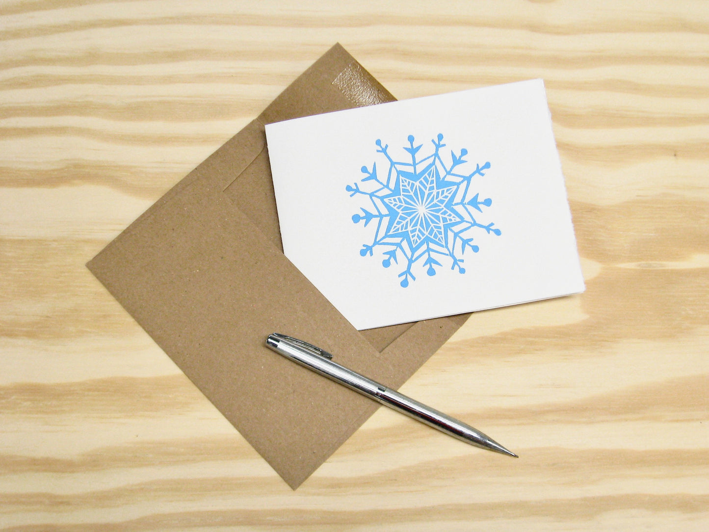 Snowflake three colors 6-pack cards - woodblock printed