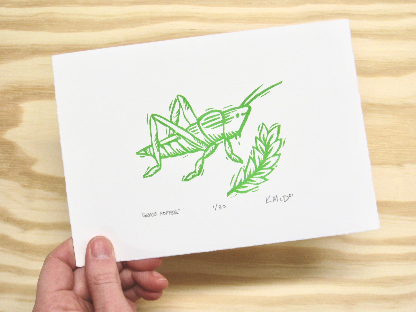 Grass Hopper - woodblock print (5x7")