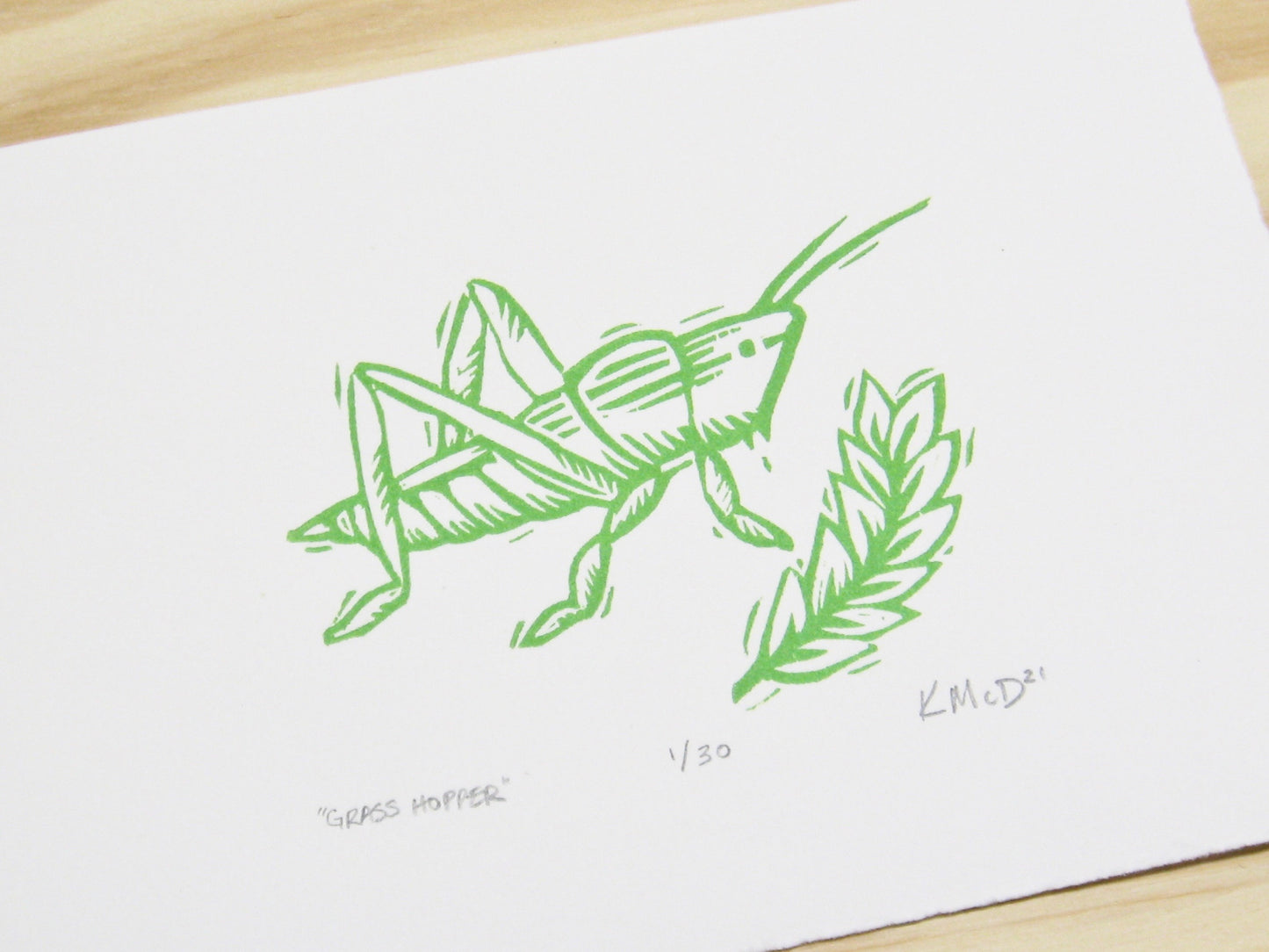 Grass Hopper - woodblock print (5x7")