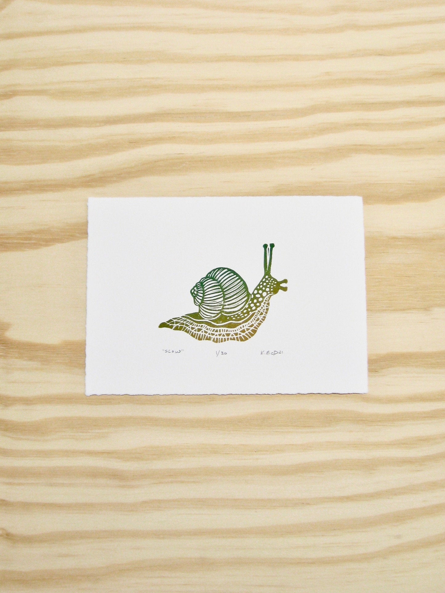 Slow Snail - woodblock print (5x7")