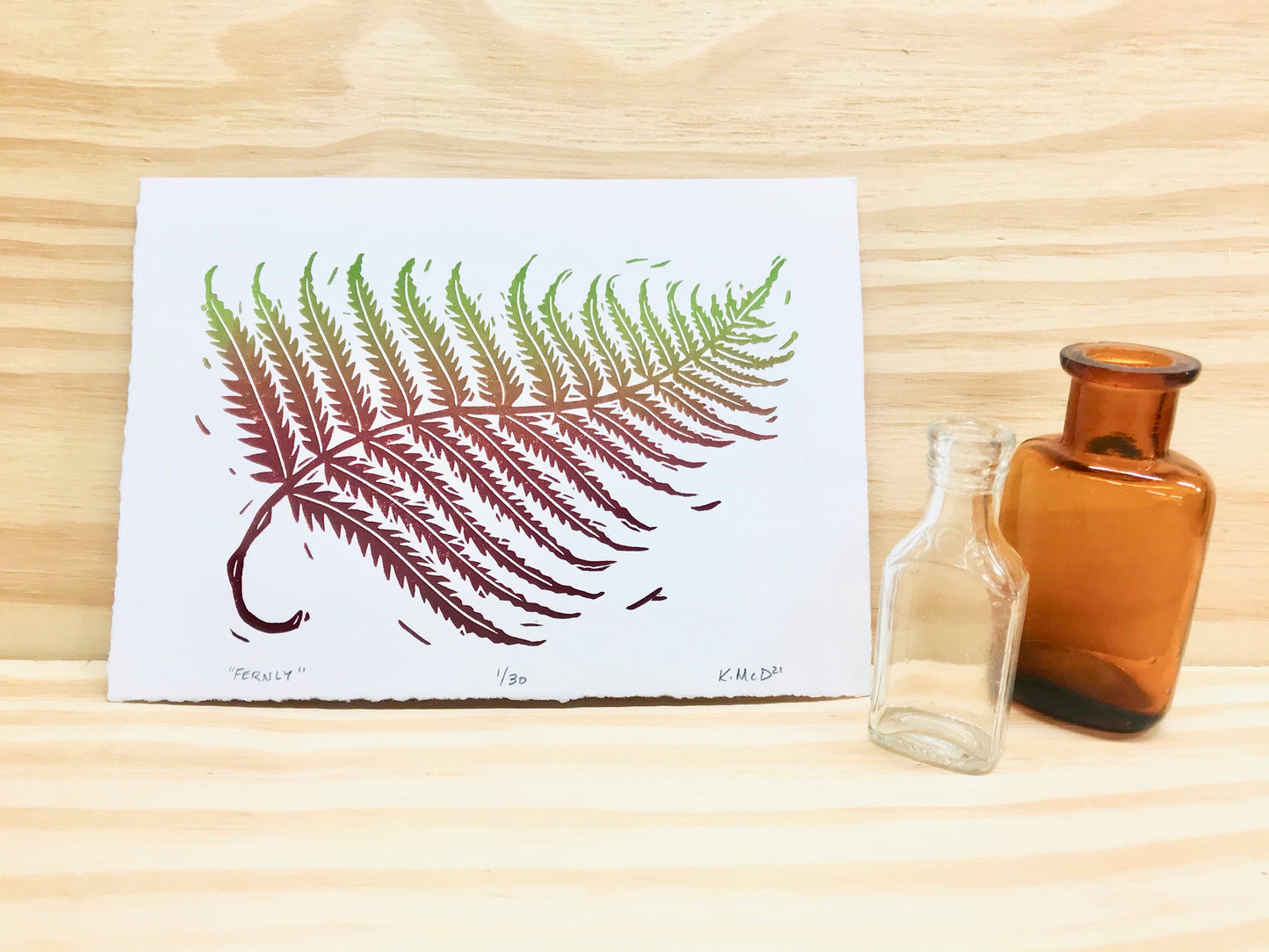 Fernly - woodblock print (5x7")