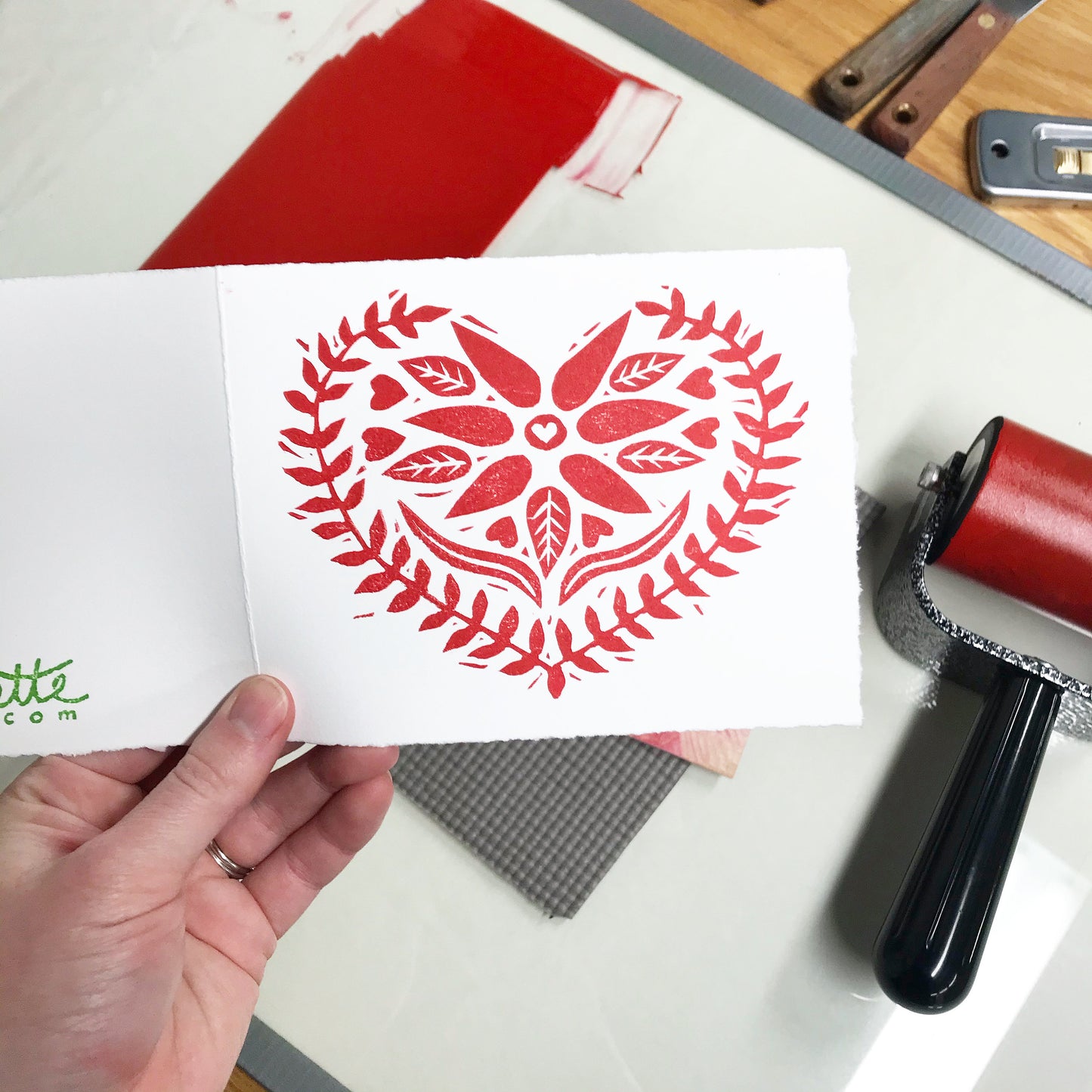 Swedish Red Heart 6-pack cards - woodblock printed