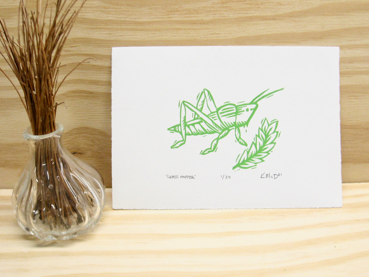 Grass Hopper - woodblock print (5x7")