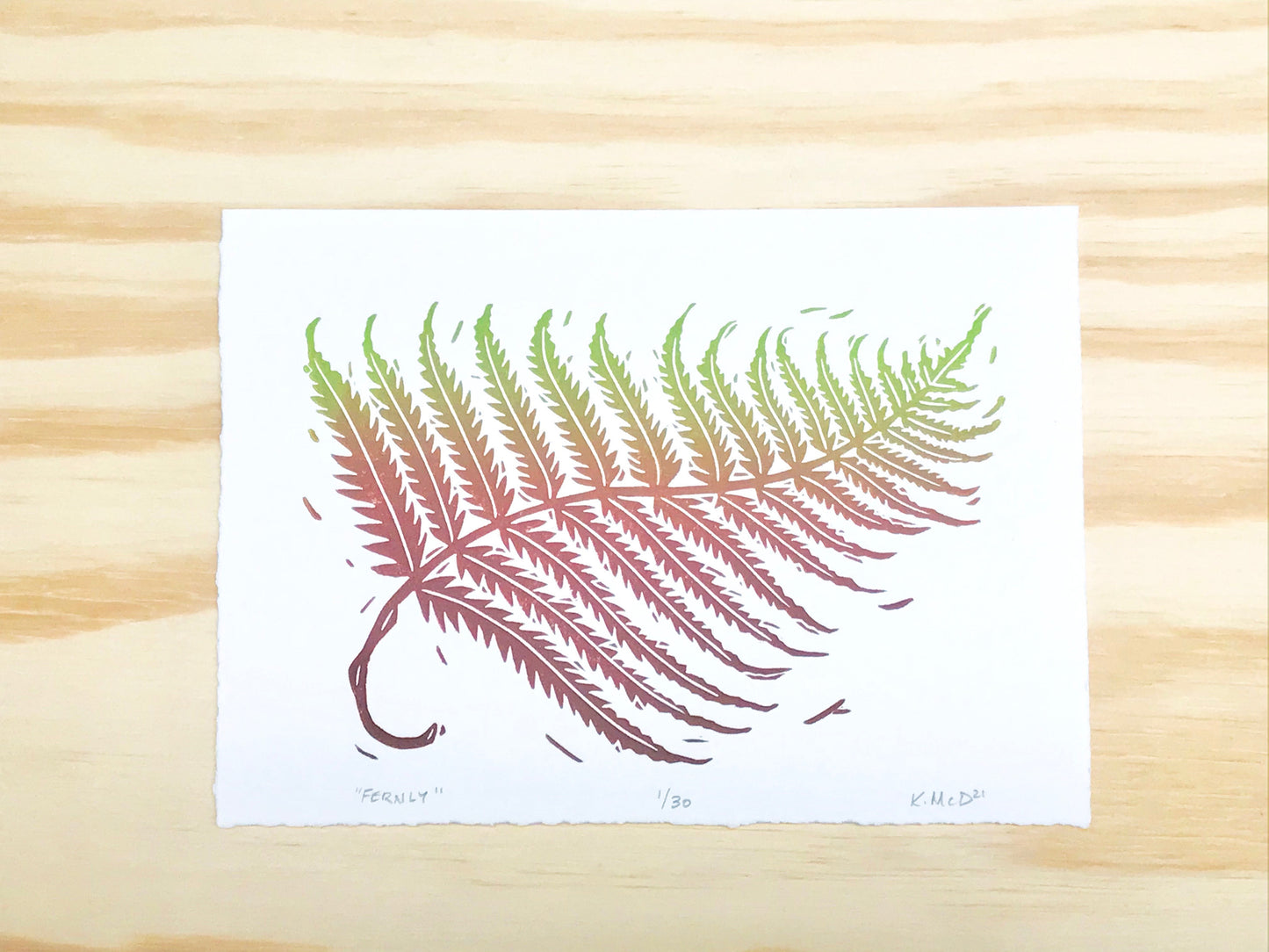 Fernly - woodblock print (5x7")