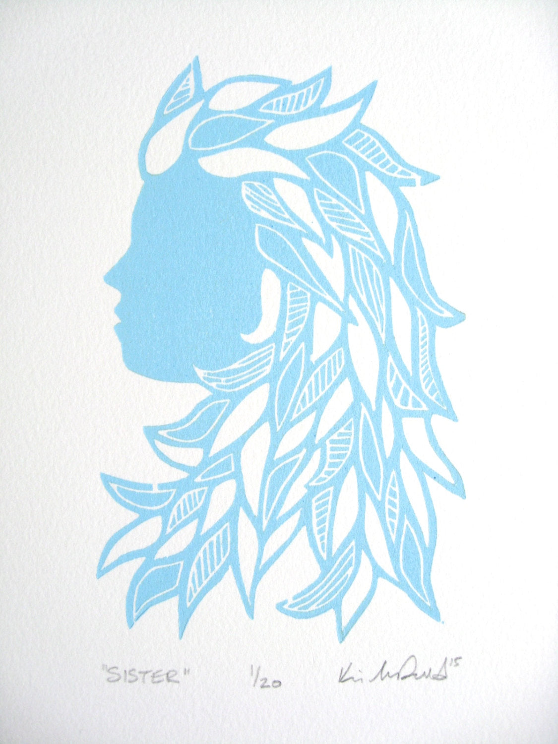 Sister in sky blue - woodblock print (9x12”)