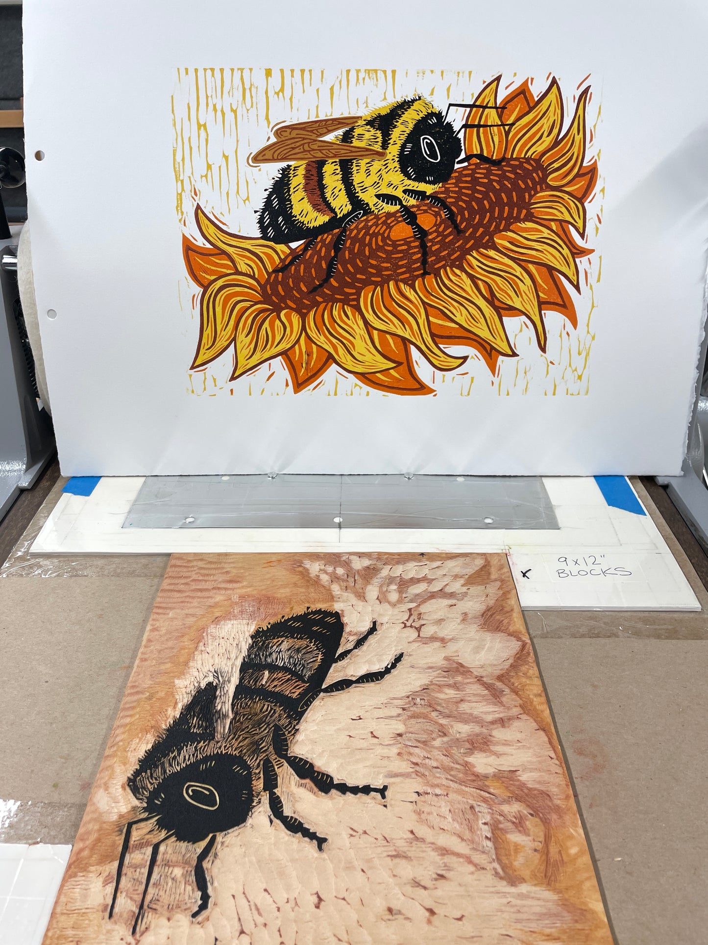 Rusty Patch Bumble Bee - woodblock print - Save Bell Bowl Prairie (14x18")