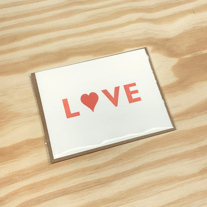 Love in pink - single card - wood type letterpress printed