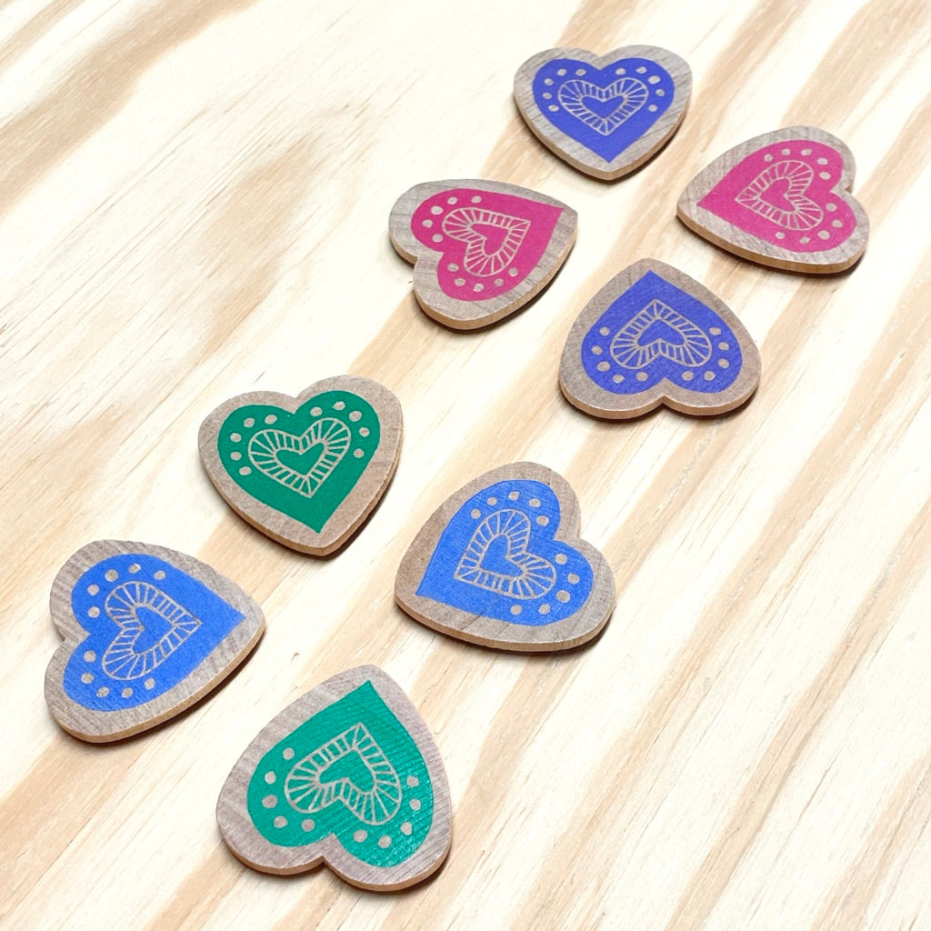 Heart Magnets - hand stamped wood (set of 4)