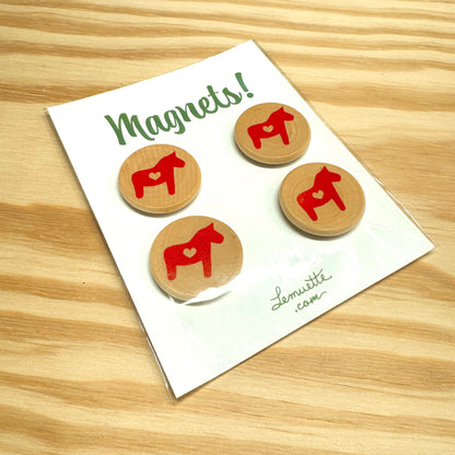 Dala Horse Magnets - hand stamped wood (set of 4)