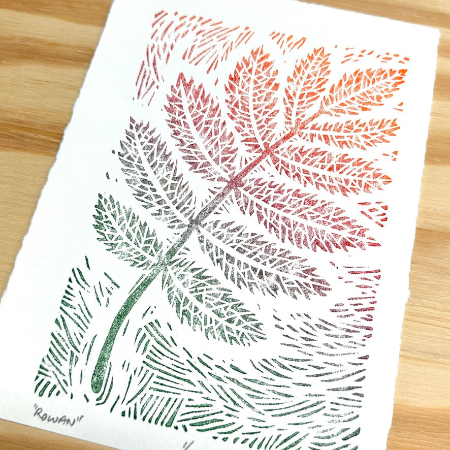 Rowan Leaf GHOST PRINT - woodblock print (5x7")