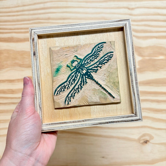 Green Darner Dragonfly - FRAMED WOODBLOCK (6x6")