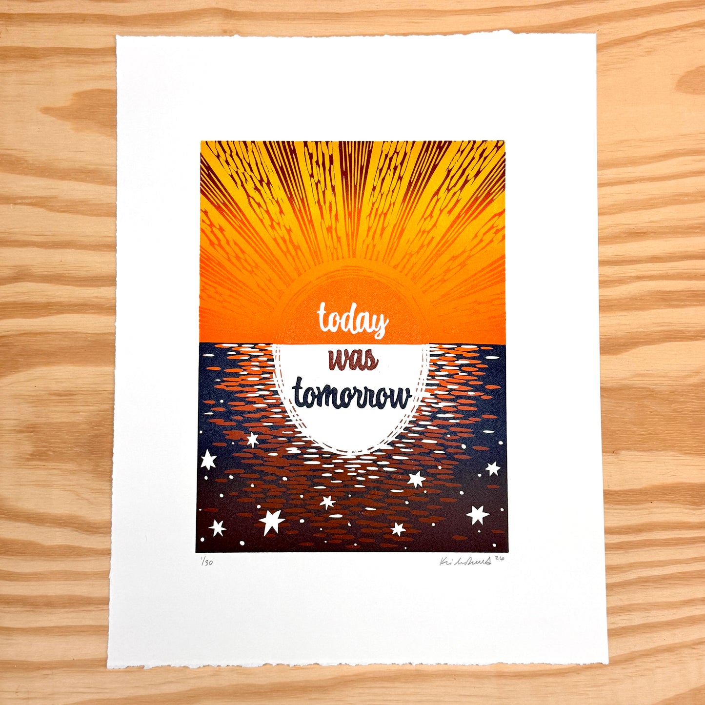 Today Was Tomorrow - woodblock print (14x18")