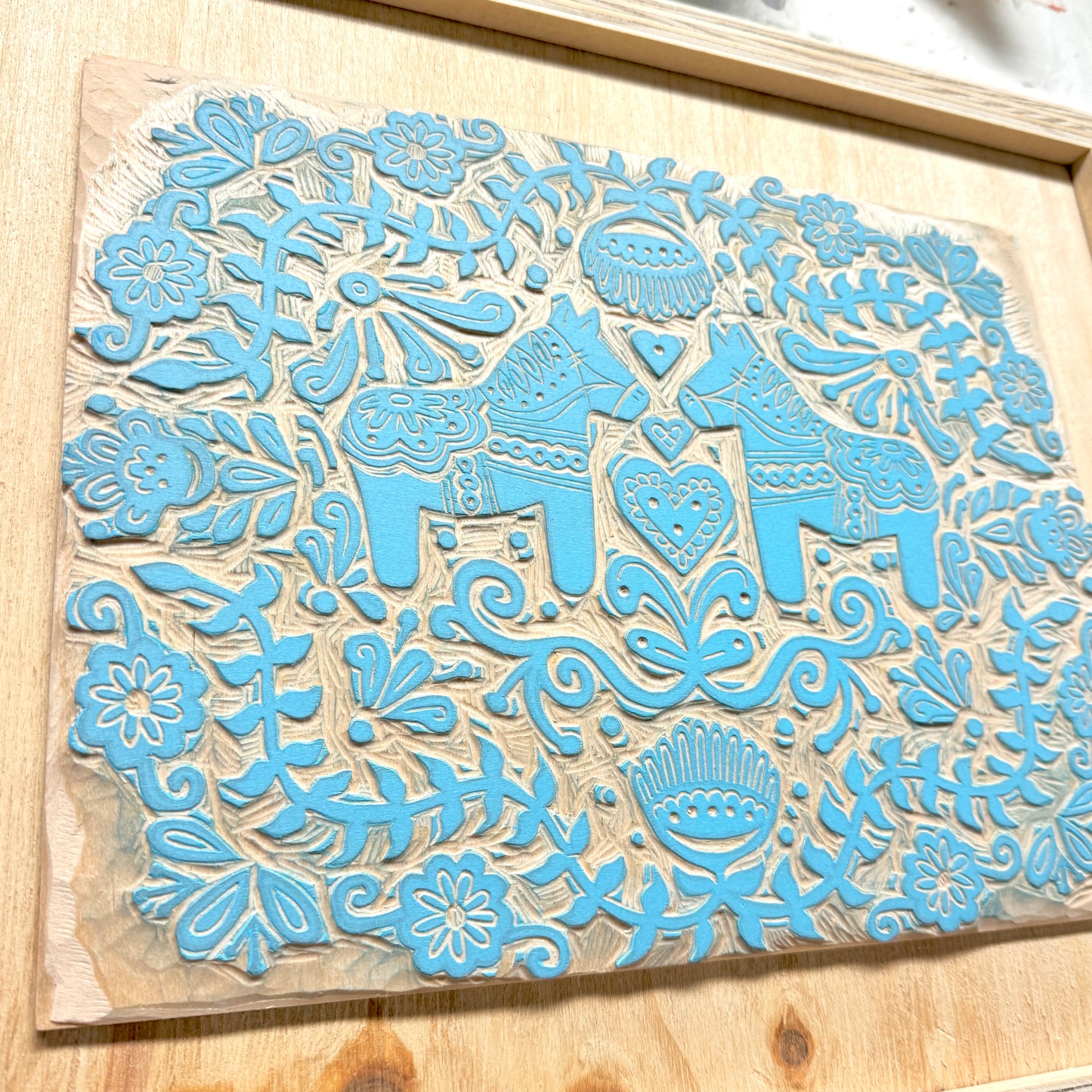 Dala Horse FRAMED WOODBLOCK and FRAMED PRINT - Collector's Item
