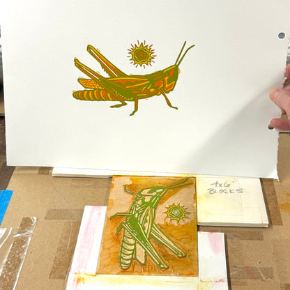 Admire Me Grasshopper FRAMED - woodblock print (11x14")