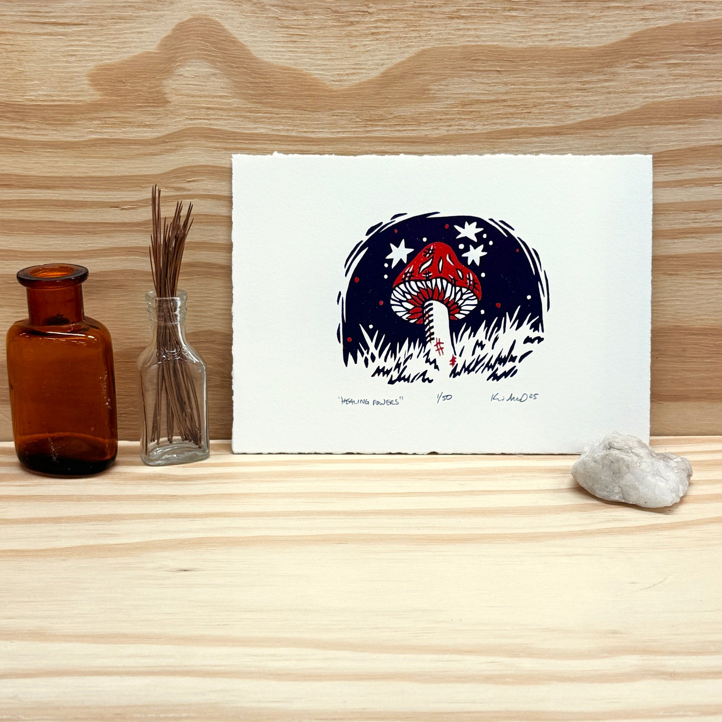 Healing Powers Mushroom - woodblock print (5x7")