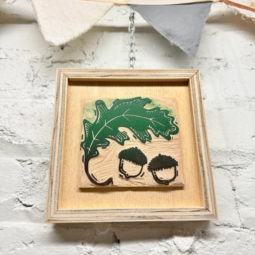 Oak & Acorn - FRAMED WOODBLOCK (6x6")