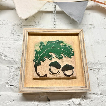 Oak & Acorn - FRAMED WOODBLOCK (6x6")