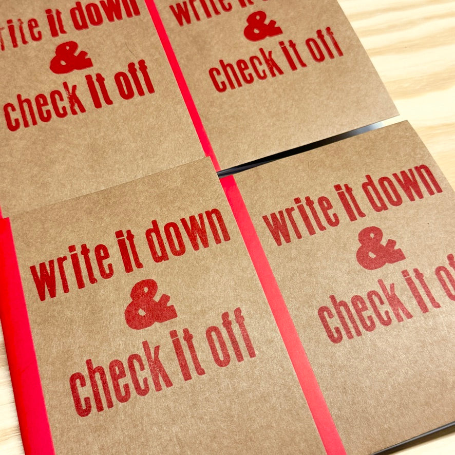 Write it Down & Check it Off - letterpress mini sketchbook journal (4x5.5")