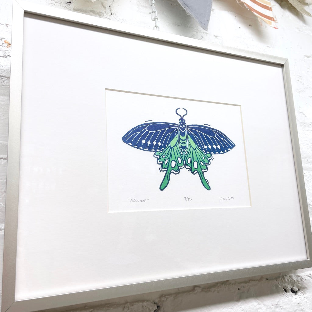 Pipevine Butterfly FRAMED - woodblock print (11x14")
