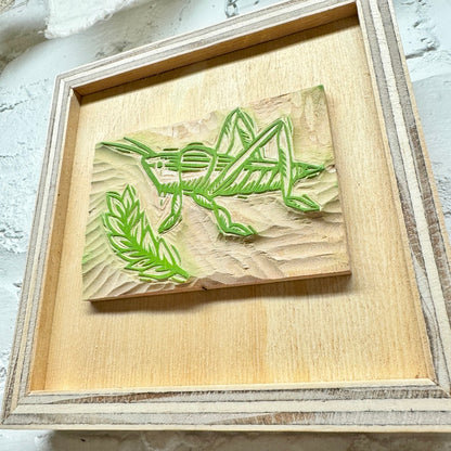 Grass Hopper - FRAMED WOODBLOCK (6x6")