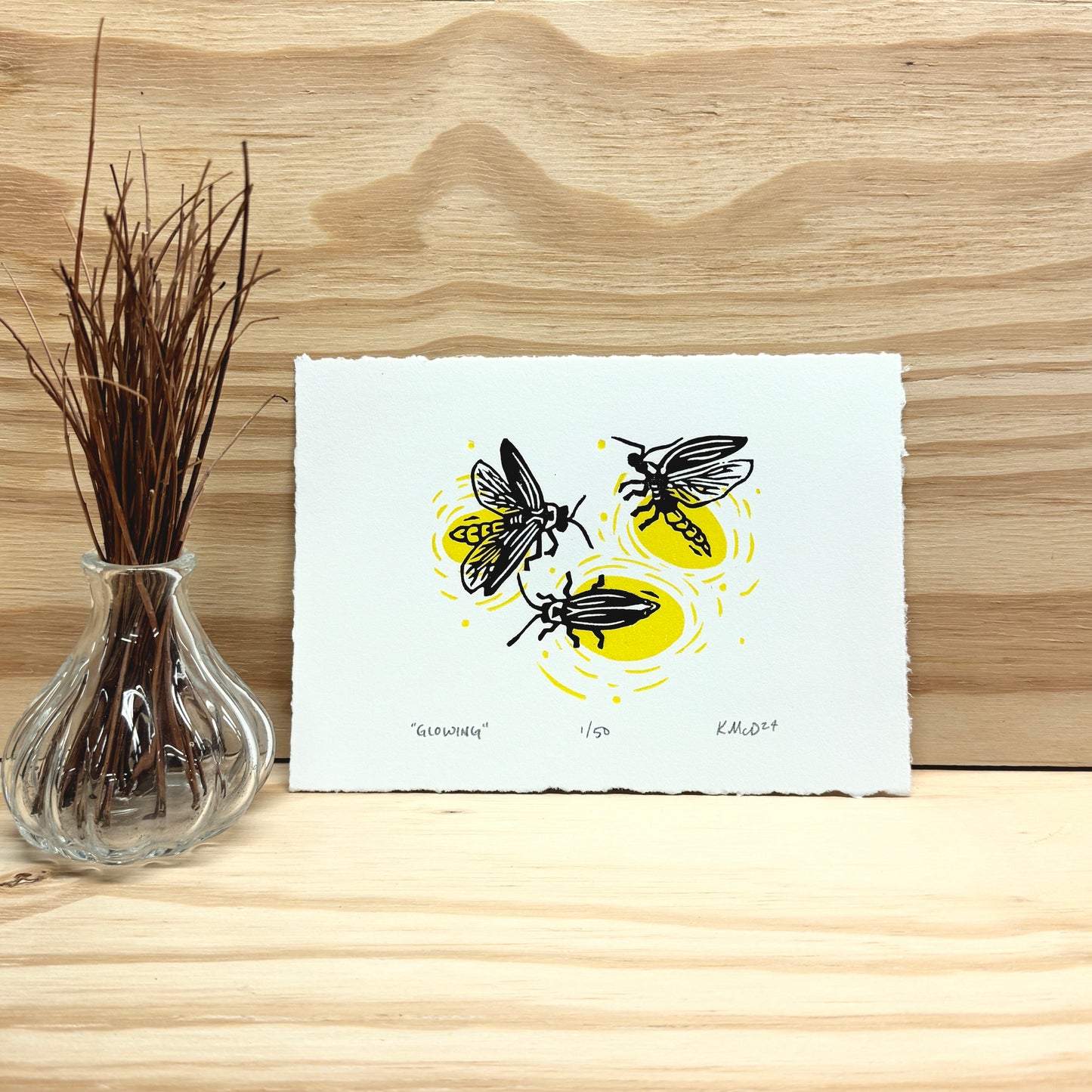 Glowing Lightning Bugs - woodblock print (5x7")
