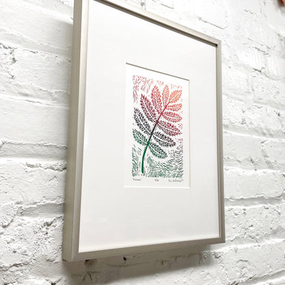 Rowan leaf FRAMED - woodblock print (11x14”)