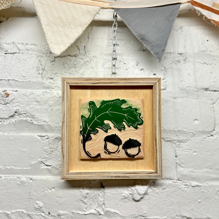 Oak & Acorn - FRAMED WOODBLOCK (6x6")