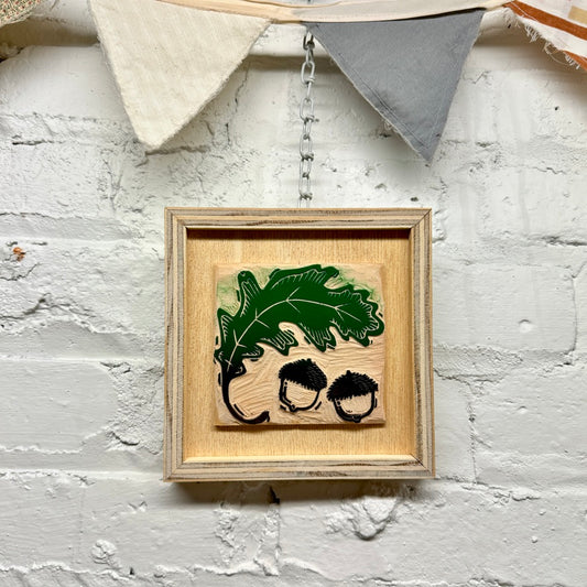 Oak & Acorn - FRAMED WOODBLOCK (6x6")