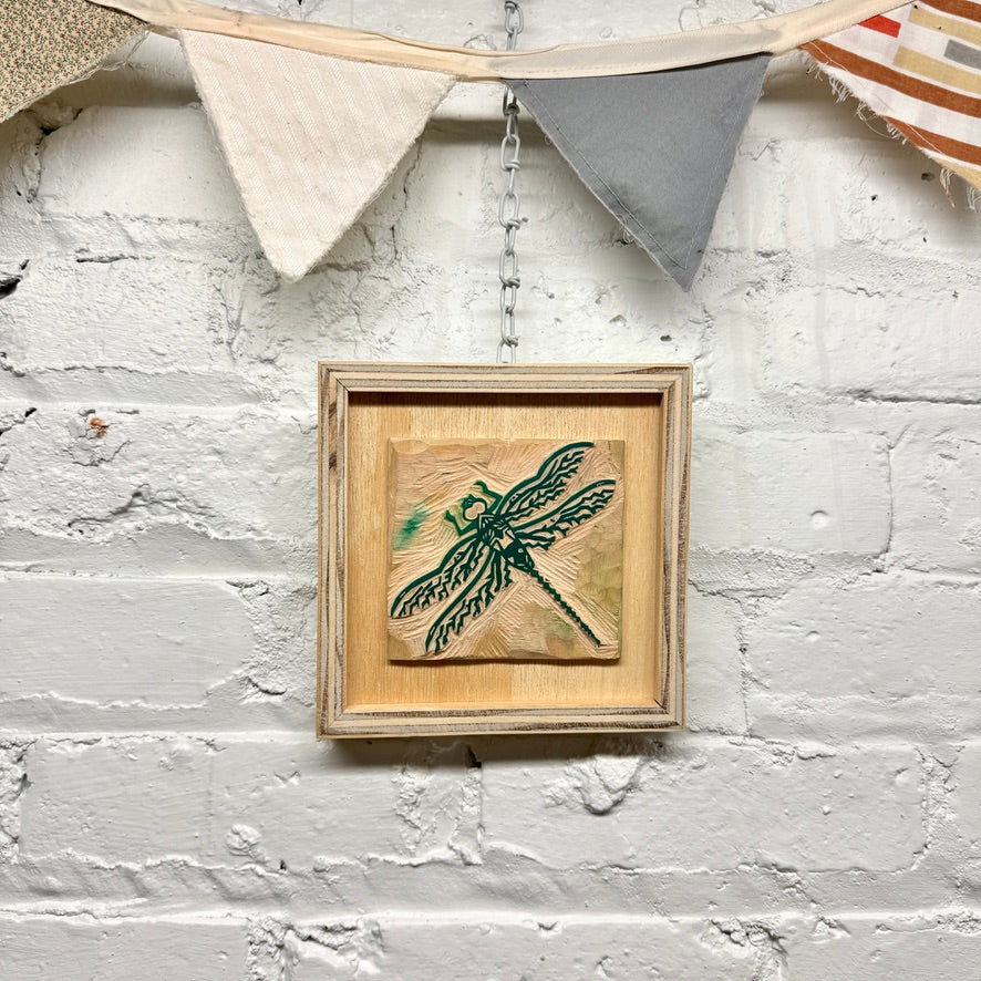 Green Darner Dragonfly - FRAMED WOODBLOCK (6x6")