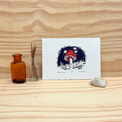 Healing Powers Mushroom - woodblock print (5x7")