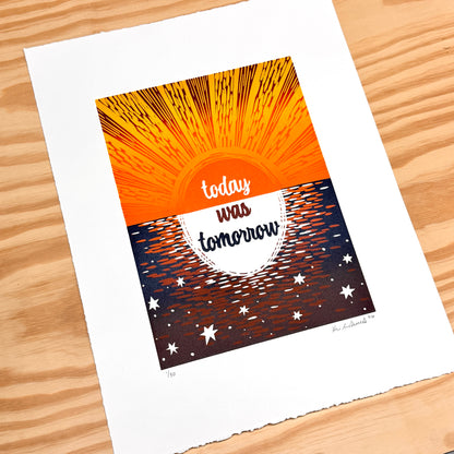 Today Was Tomorrow - woodblock print (14x18")