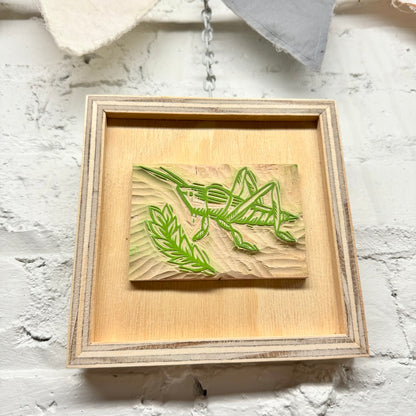 Grass Hopper - FRAMED WOODBLOCK (6x6")