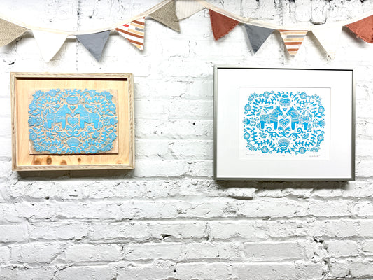Dala Horse FRAMED WOODBLOCK and FRAMED PRINT - Collector's Item